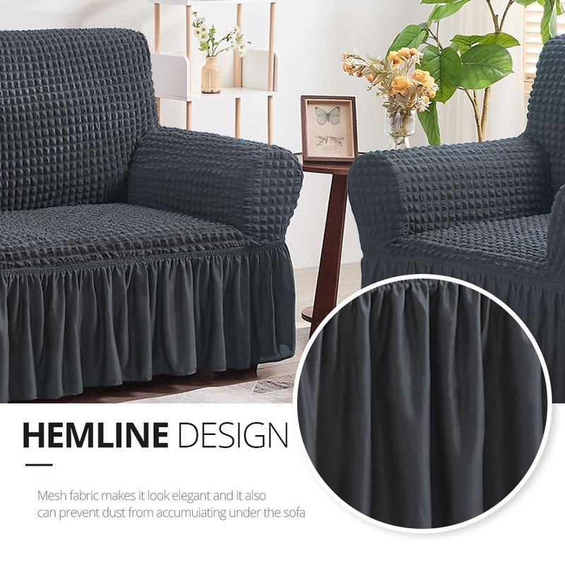 NICEEC Sofa Slipcovers Dark Grey Couch Covers Washable Stretch Fitted Sofa Cover for 3 Cushion Couch Universal 3 Seat slipcover Durable Furniture Protector with Skirt Country Style - Image 4